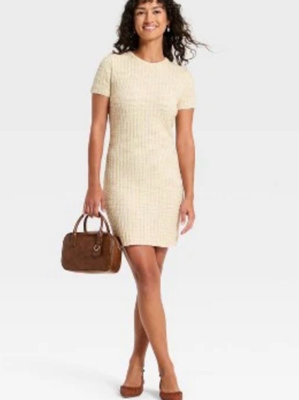 Universal Thread Cream Knit Short Sleeve Midi Dress